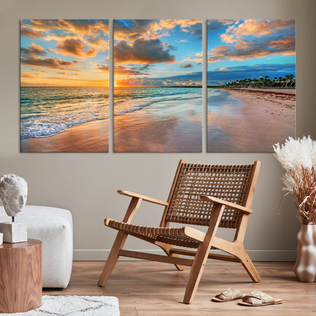 Sea Ocean Coastal Sunset Beach Wall Art Canvas Print