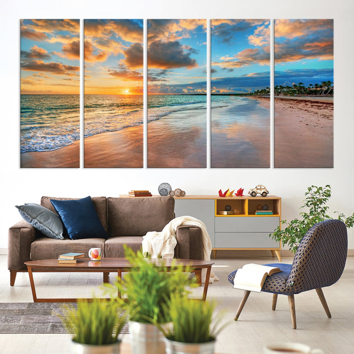 Sea Ocean Coastal Sunset Beach Wall Art Canvas Print