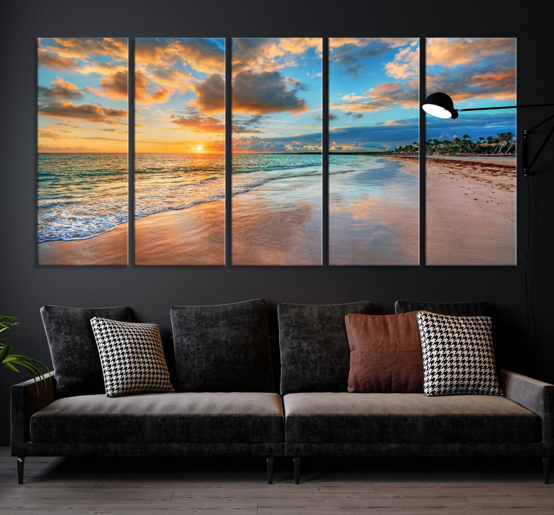 Sea Ocean Coastal Sunset Beach Wall Art Canvas Print