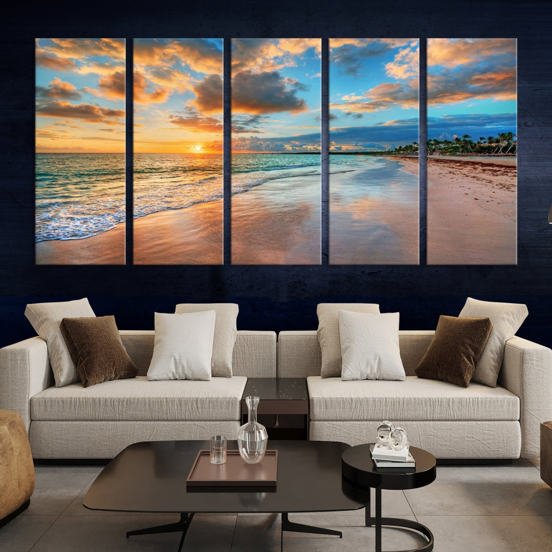 Sea Ocean Coastal Sunset Beach Wall Art Canvas Print