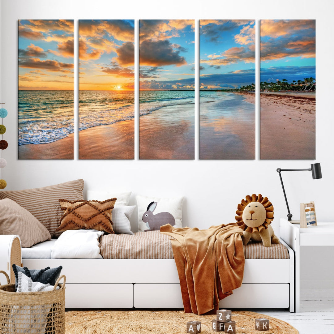 Sea Ocean Coastal Sunset Beach Wall Art Canvas Print