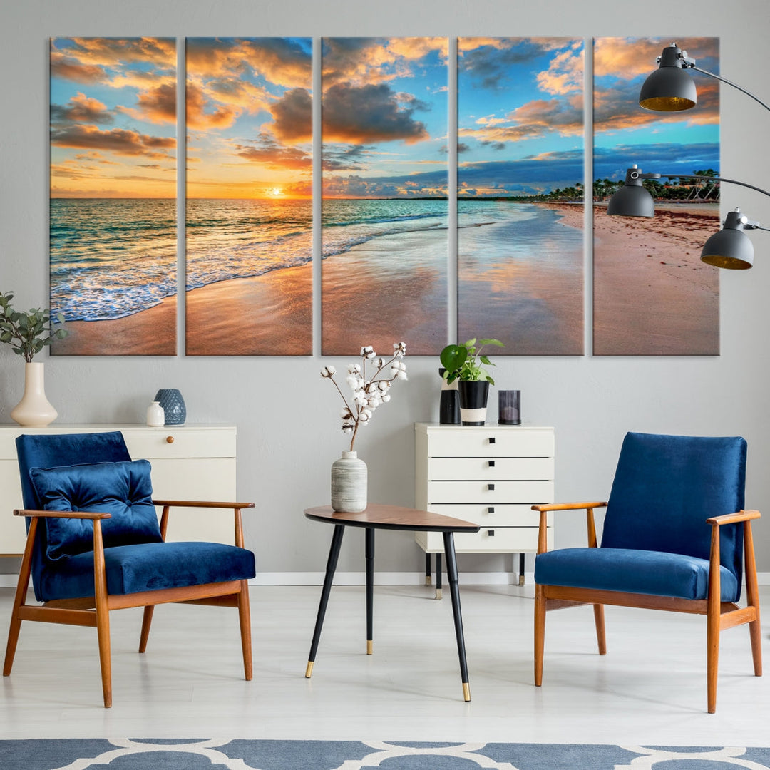 Sea Ocean Coastal Sunset Beach Wall Art Canvas Print