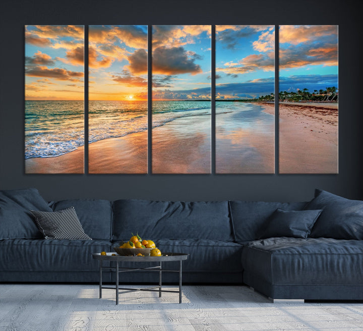 Sea Ocean Coastal Sunset Beach Wall Art Canvas Print