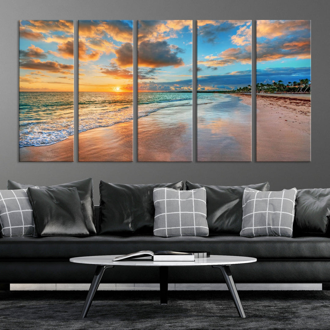 Sea Ocean Coastal Sunset Beach Wall Art Canvas Print