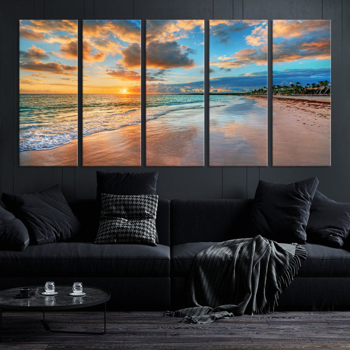 Sea Ocean Coastal Sunset Beach Wall Art Canvas Print