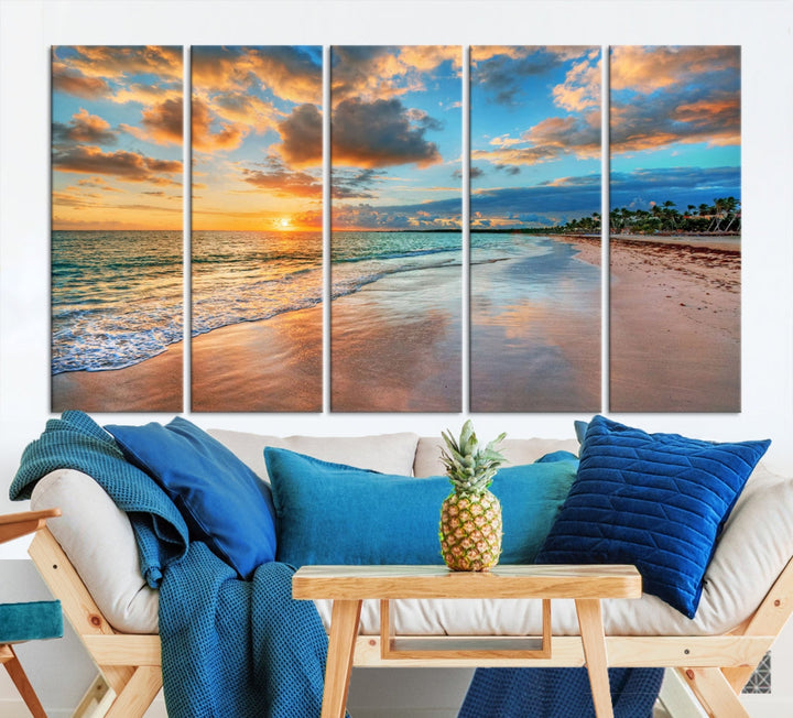 Sea Ocean Coastal Sunset Beach Wall Art Canvas Print