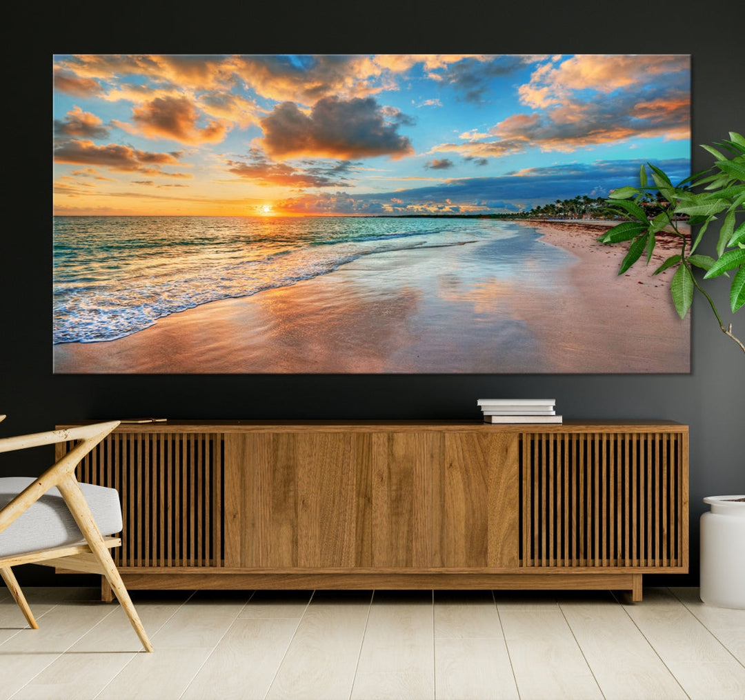 Sea Ocean Coastal Sunset Beach Wall Art Canvas Print