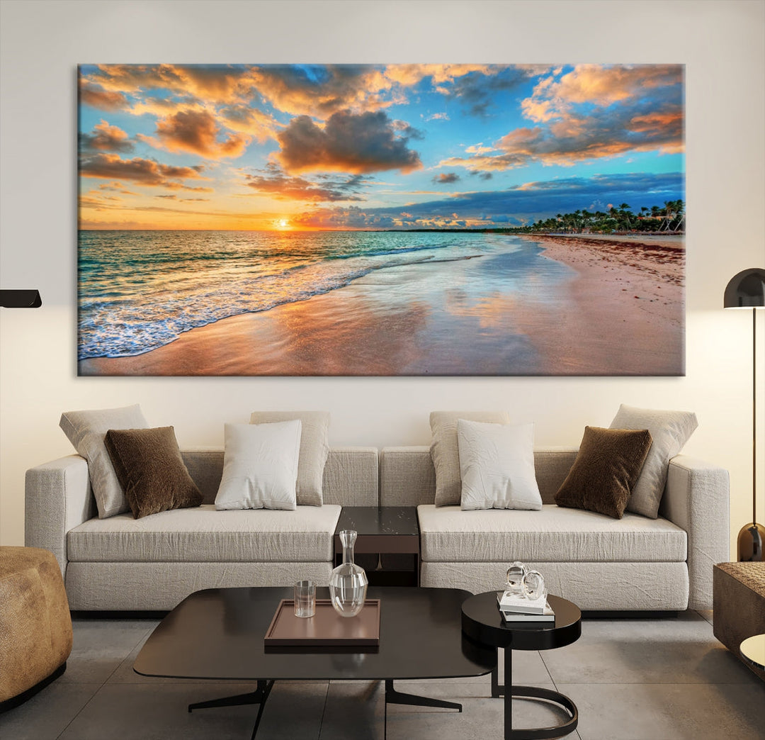 Sea Ocean Coastal Sunset Beach Wall Art Canvas Print