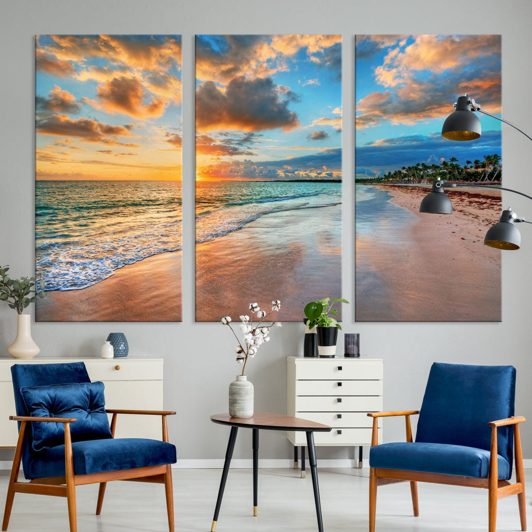 Sea Ocean Coastal Sunset Beach Wall Art Canvas Print