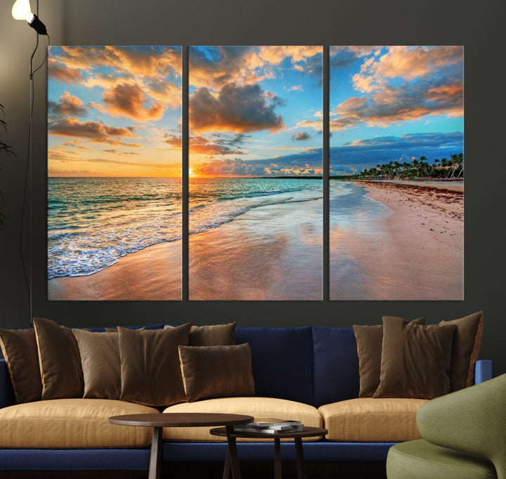 Sea Ocean Coastal Sunset Beach Wall Art Canvas Print