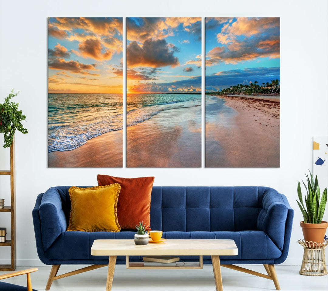 Sea Ocean Coastal Sunset Beach Wall Art Canvas Print