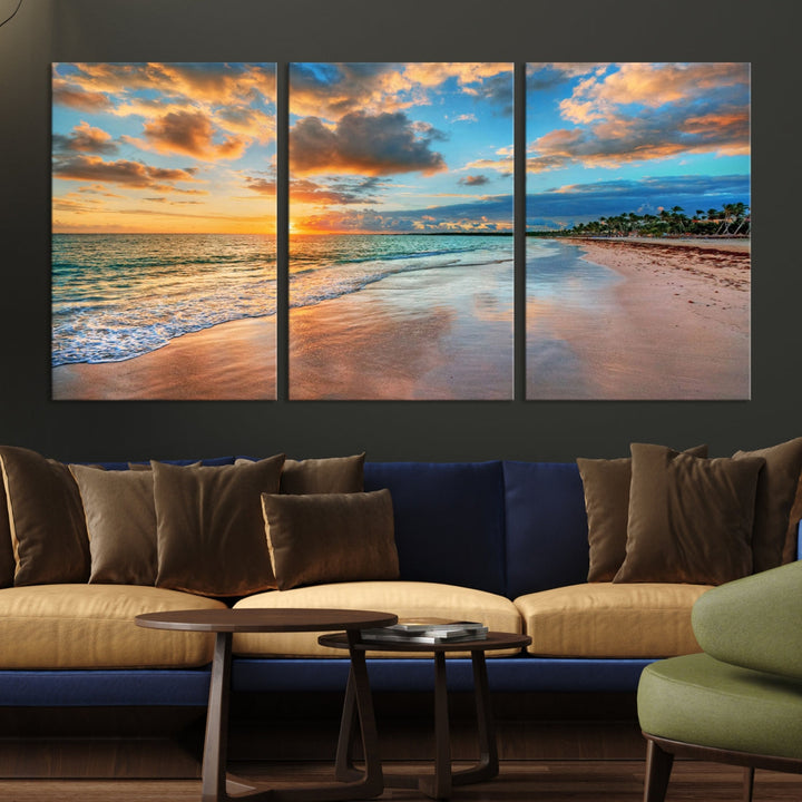 Sea Ocean Coastal Sunset Beach Wall Art Canvas Print