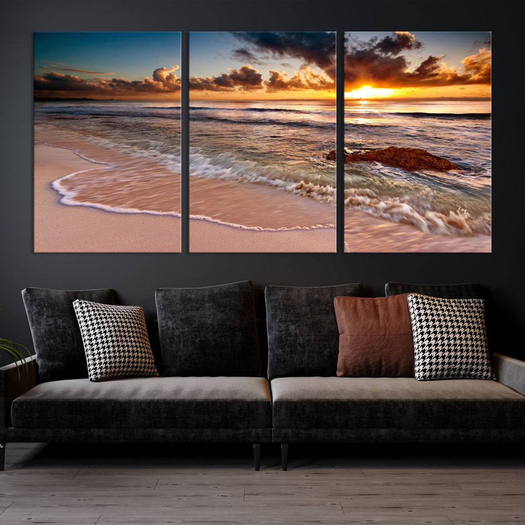 Sunset from the Beach Ocean Landscape Large Framed Wall Art Canvas Print