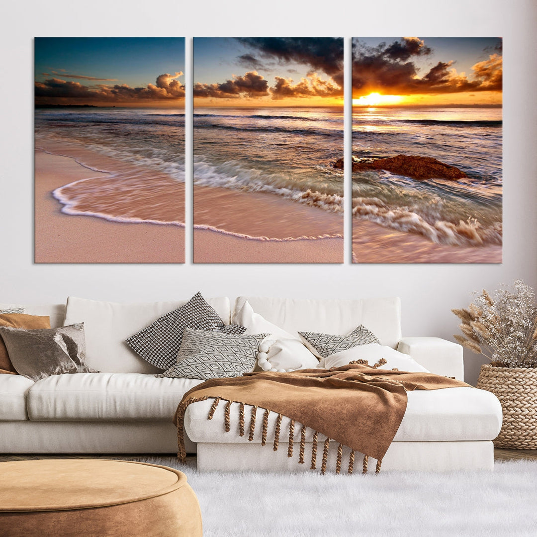 Sunset from the Beach Ocean Landscape Large Framed Wall Art Canvas Print