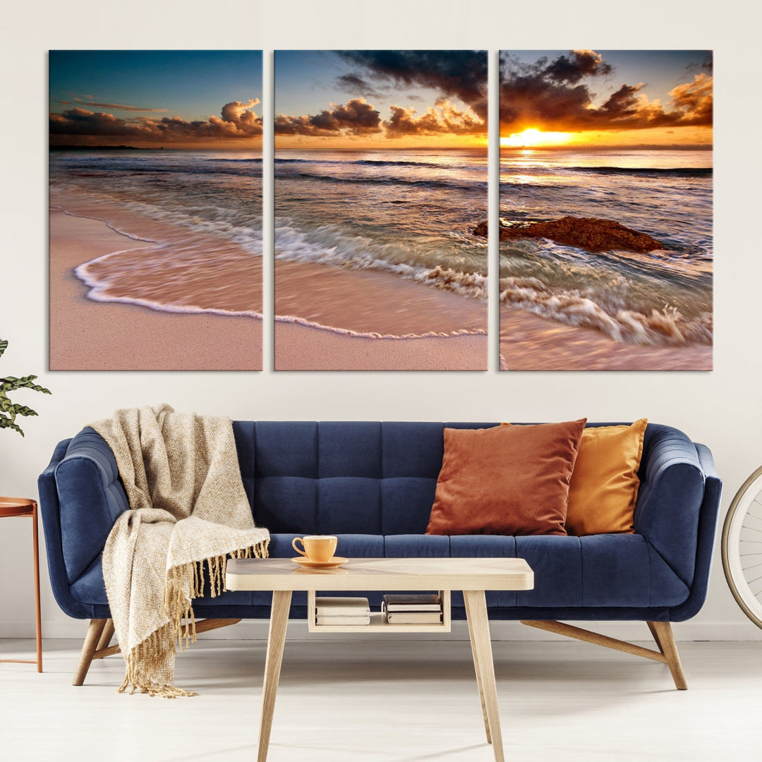 Sunset from the Beach Ocean Landscape Large Framed Wall Art Canvas Print