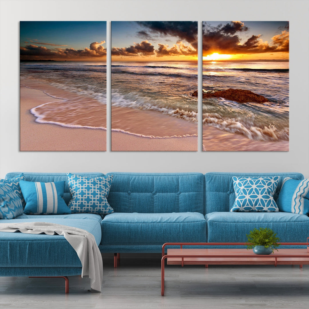 Sunset from the Beach Ocean Landscape Large Framed Wall Art Canvas Print