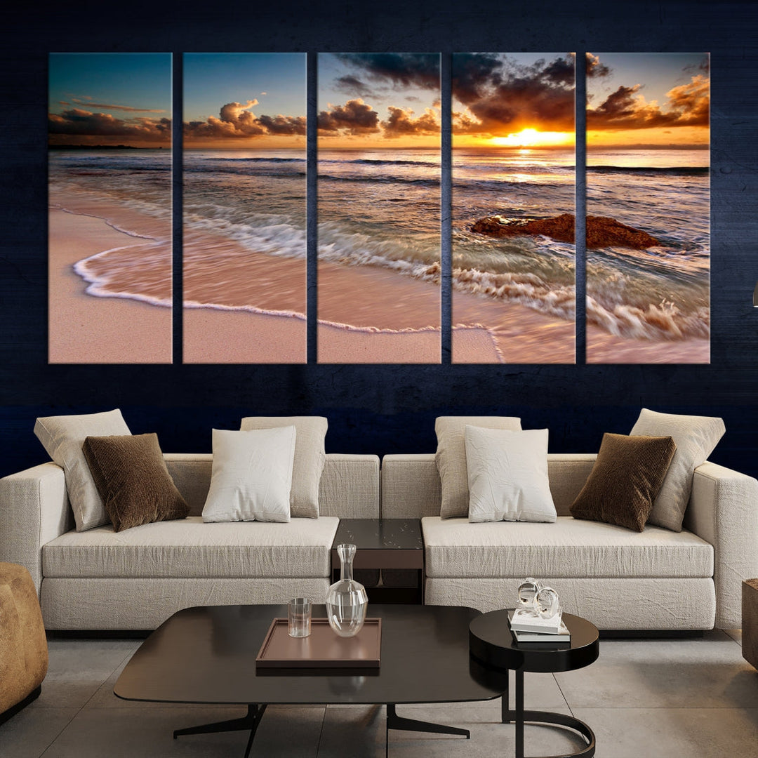 Sunset from the Beach Ocean Landscape Large Framed Wall Art Canvas Print