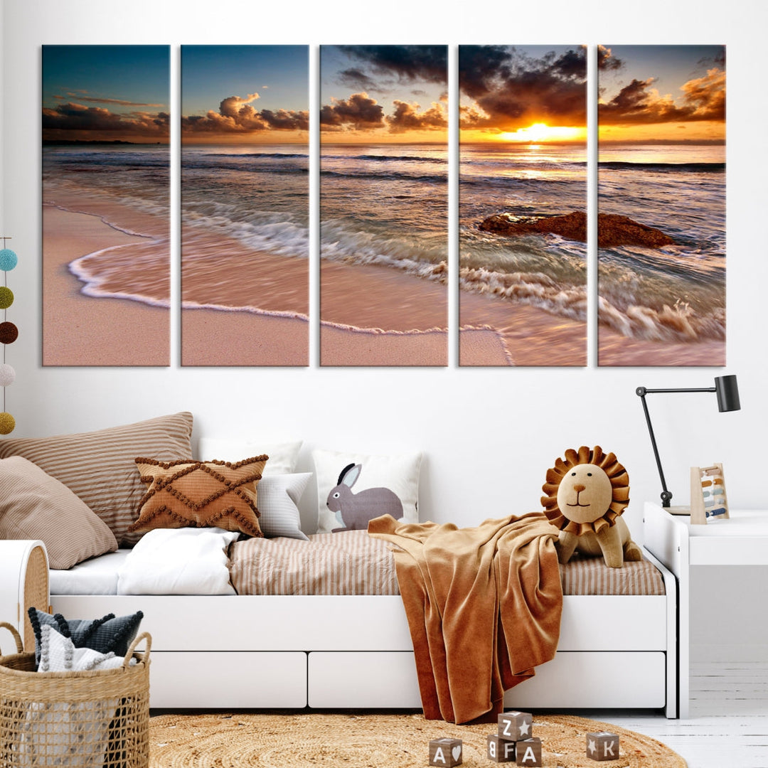 Sunset from the Beach Ocean Landscape Large Framed Wall Art Canvas Print