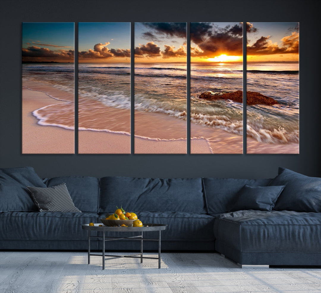 Sunset from the Beach Ocean Landscape Large Framed Wall Art Canvas Print