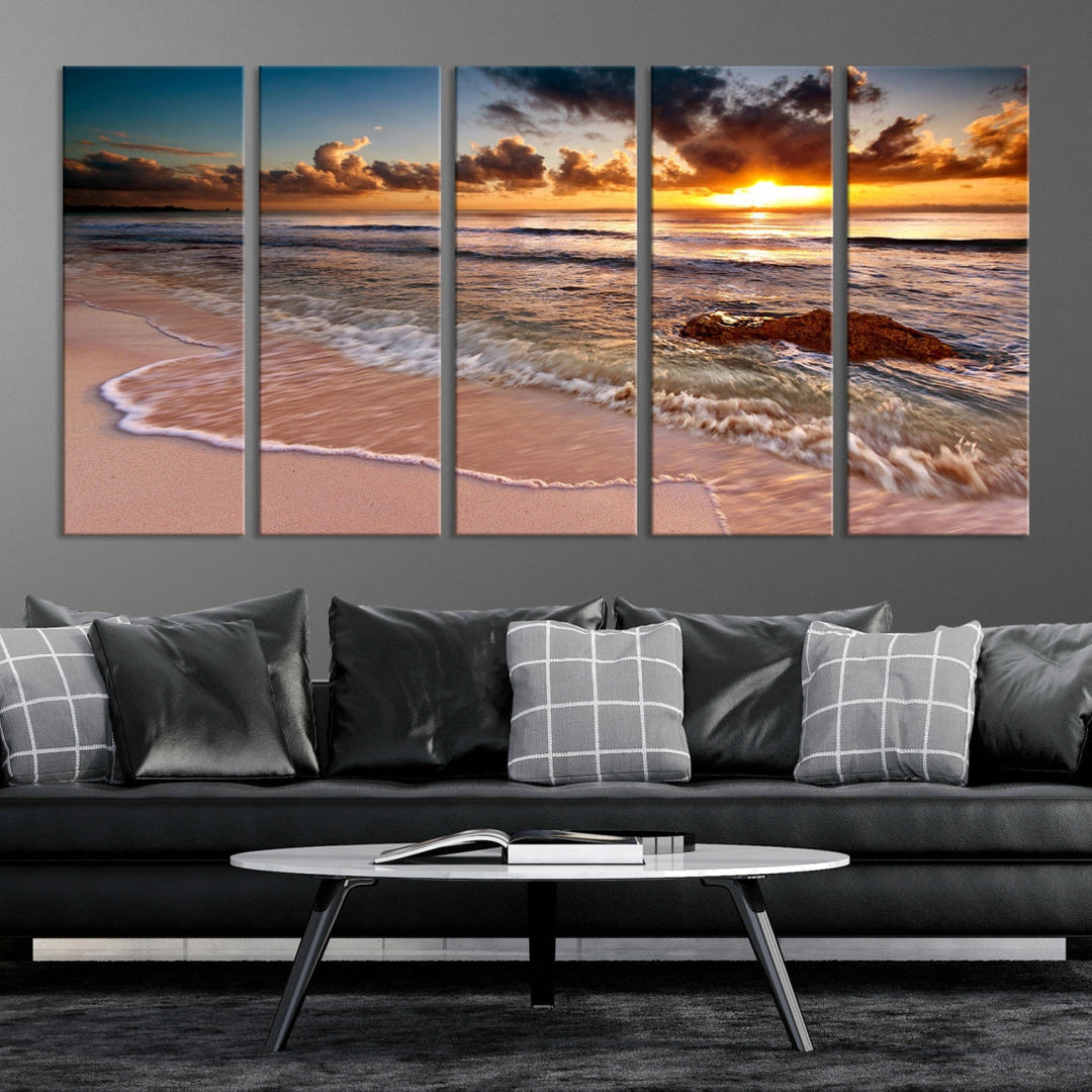 Sunset from the Beach Ocean Landscape Large Framed Wall Art Canvas Print