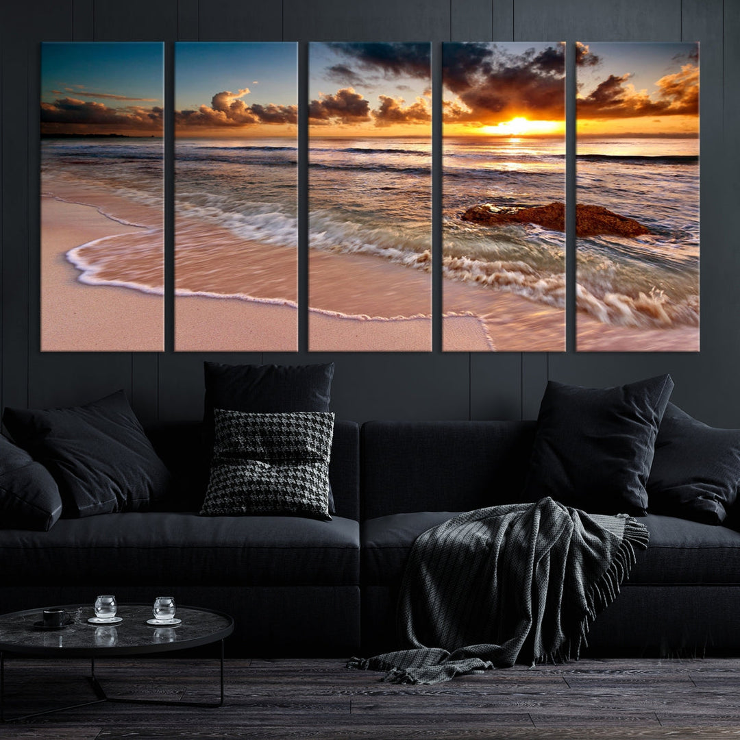 Sunset from the Beach Ocean Landscape Large Framed Wall Art Canvas Print