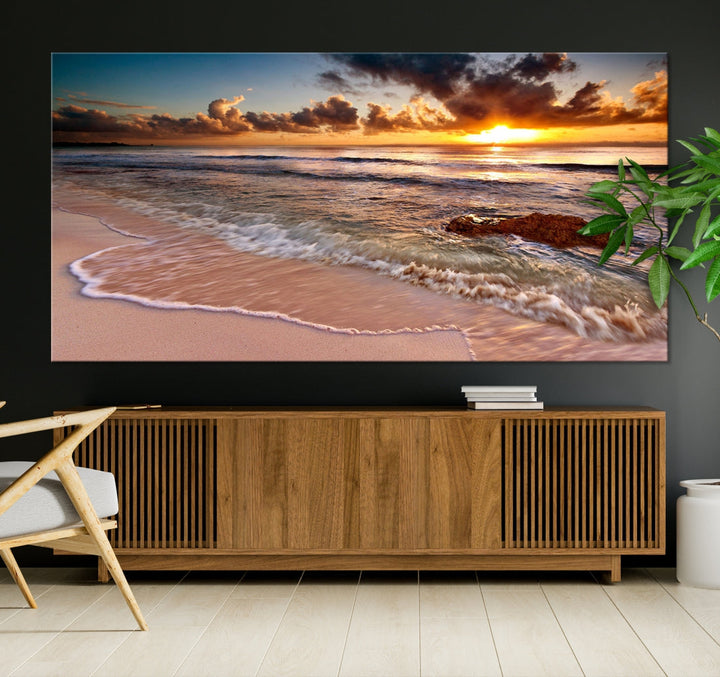 Sunset from the Beach Ocean Landscape Large Framed Wall Art Canvas Print