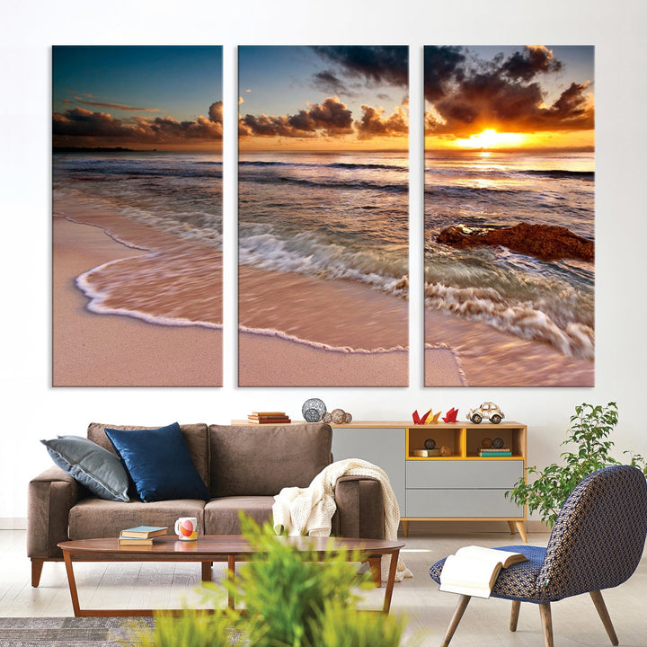 Sunset from the Beach Ocean Landscape Large Framed Wall Art Canvas Print