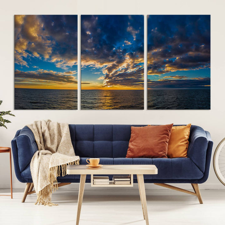 Sunset Ocean Horizon Canvas Wall Art - Serene Seascape for Dining Room, Living Room, or Office, Ready to Hang Premium Print