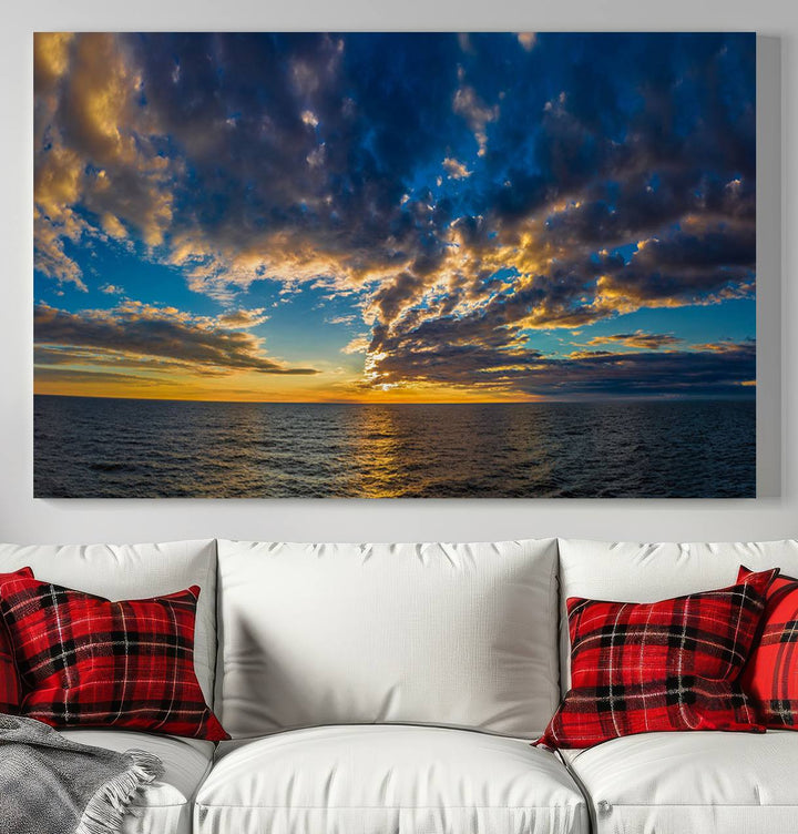 Sunset Ocean Horizon Canvas Wall Art - Serene Seascape for Dining Room, Living Room, or Office, Ready to Hang Premium Print