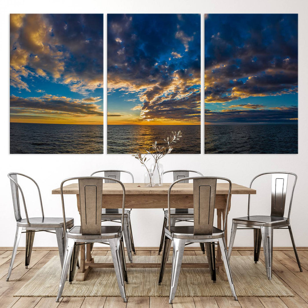 Sunset Ocean Horizon Canvas Wall Art - Serene Seascape for Dining Room, Living Room, or Office, Ready to Hang Premium Print