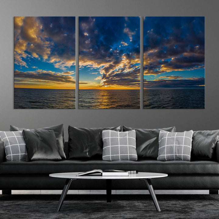 Sunset Ocean Horizon Canvas Wall Art - Serene Seascape for Dining Room, Living Room, or Office, Ready to Hang Premium Print