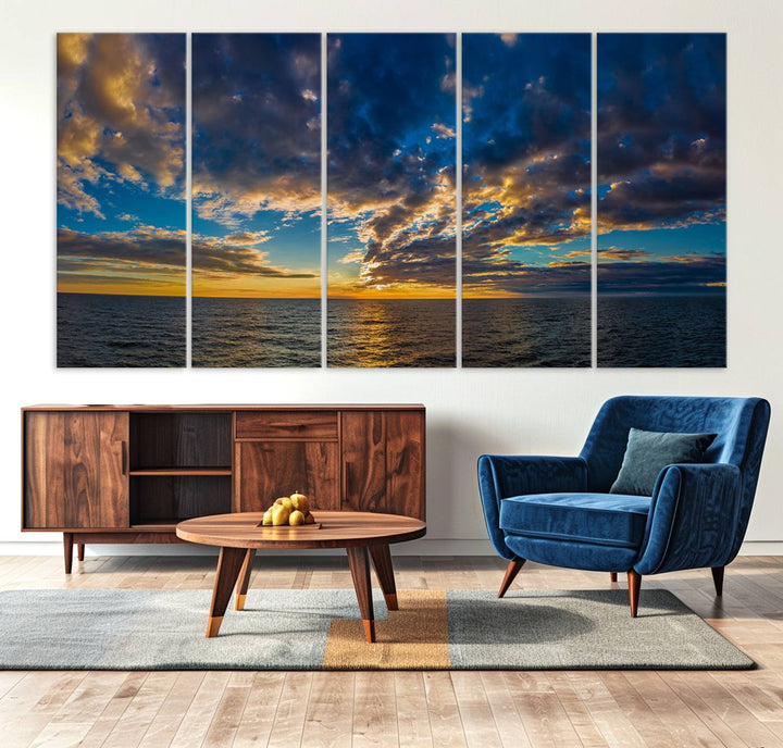 Sunset Ocean Horizon Canvas Wall Art - Serene Seascape for Dining Room, Living Room, or Office, Ready to Hang Premium Print