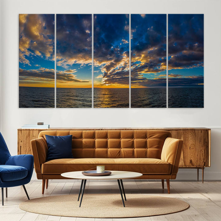 Sunset Ocean Horizon Canvas Wall Art - Serene Seascape for Dining Room, Living Room, or Office, Ready to Hang Premium Print