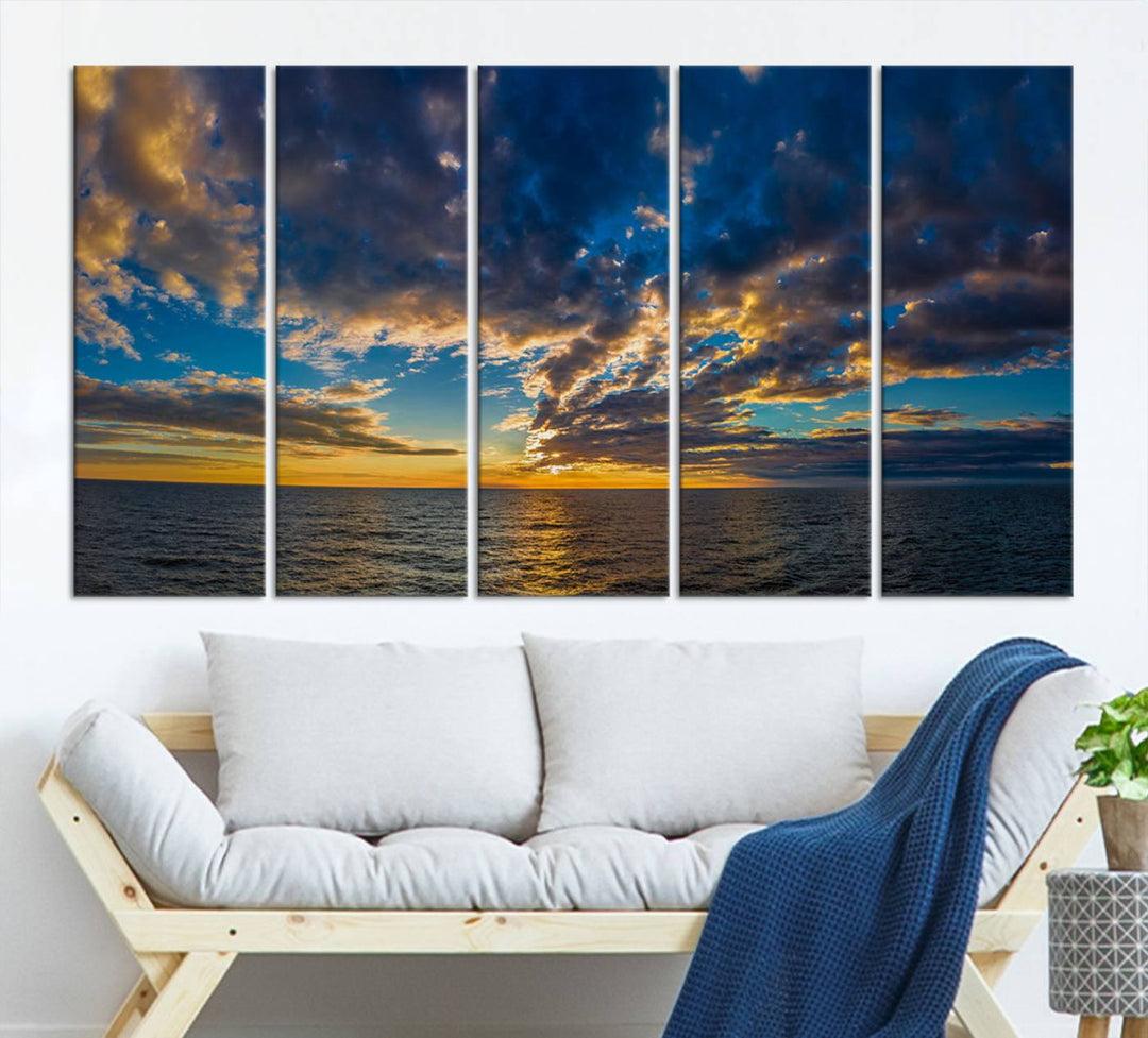 Sunset Ocean Horizon Canvas Wall Art - Serene Seascape for Dining Room, Living Room, or Office, Ready to Hang Premium Print