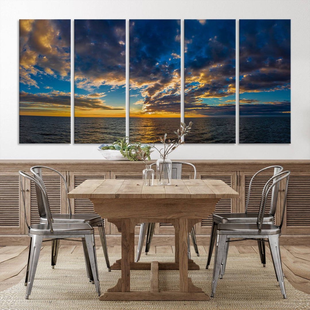 Sunset Ocean Horizon Canvas Wall Art - Serene Seascape for Dining Room, Living Room, or Office, Ready to Hang Premium Print