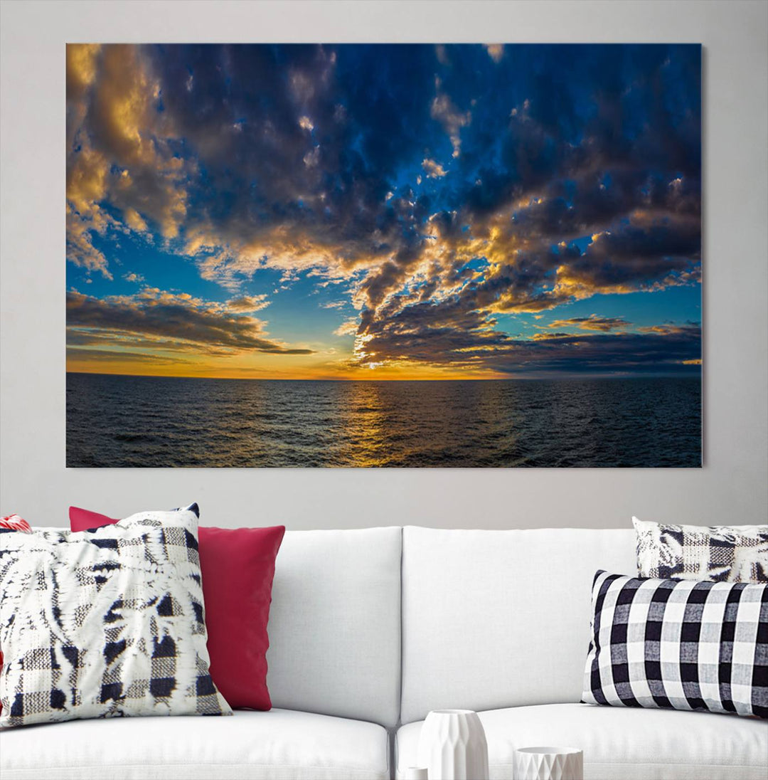 Sunset Ocean Horizon Canvas Wall Art - Serene Seascape for Dining Room, Living Room, or Office, Ready to Hang Premium Print