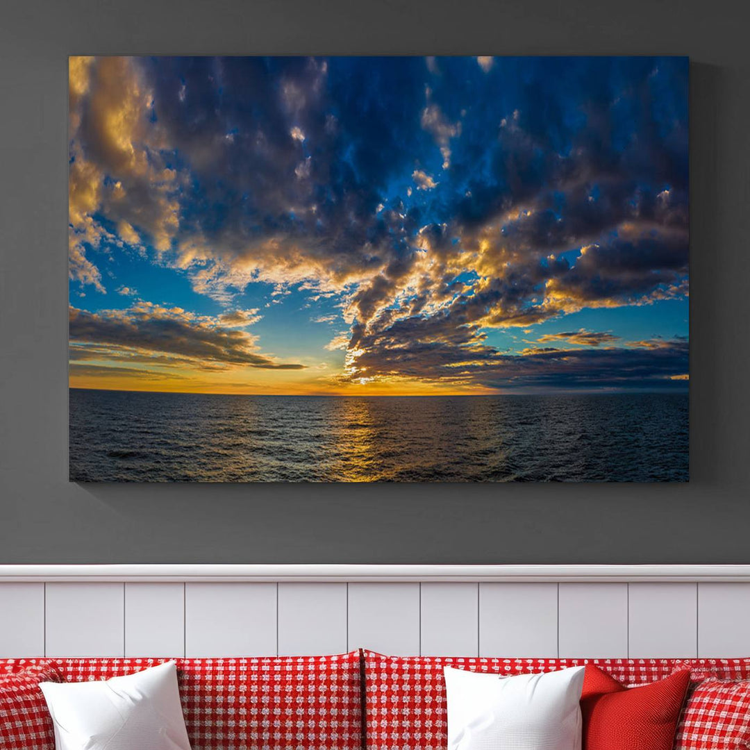 Sunset Ocean Horizon Canvas Wall Art - Serene Seascape for Dining Room, Living Room, or Office, Ready to Hang Premium Print