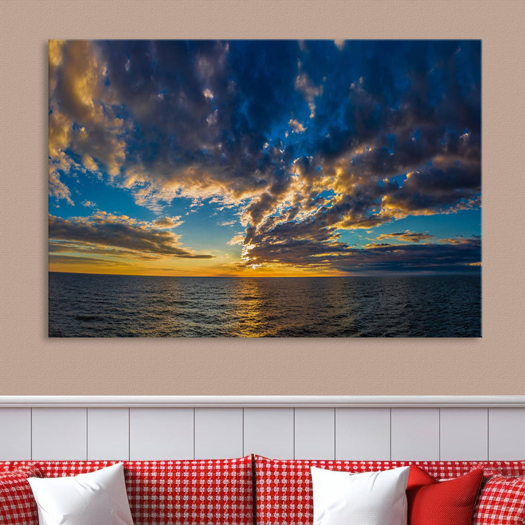 Sunset Ocean Horizon Canvas Wall Art - Serene Seascape for Dining Room, Living Room, or Office, Ready to Hang Premium Print