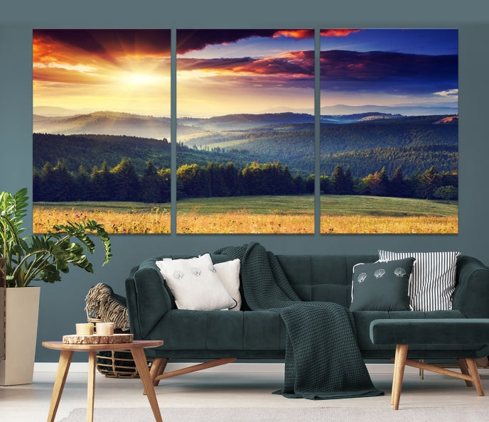 Sunset on Forest Wall Art Canvas Print