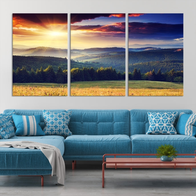 Sunset on Forest Wall Art Canvas Print