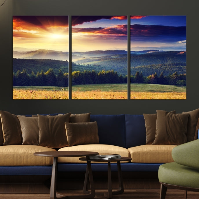 Sunset on Forest Wall Art Canvas Print