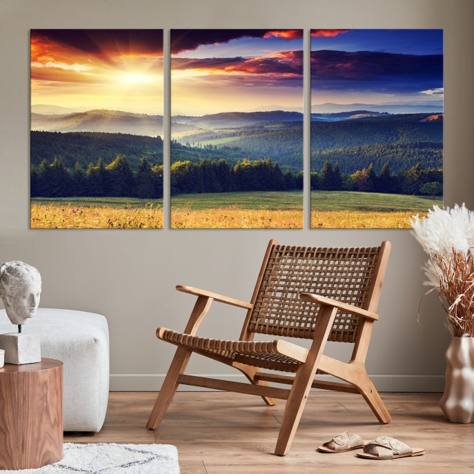 Sunset on Forest Wall Art Canvas Print