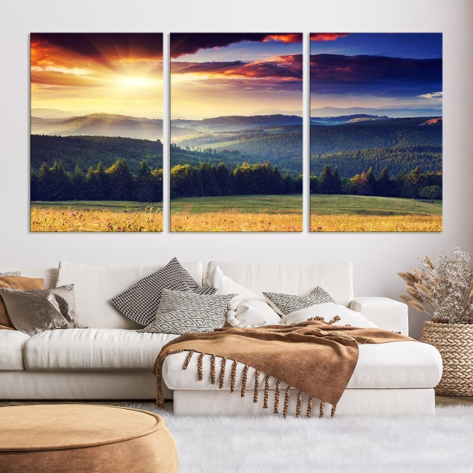 Sunset on Forest Wall Art Canvas Print