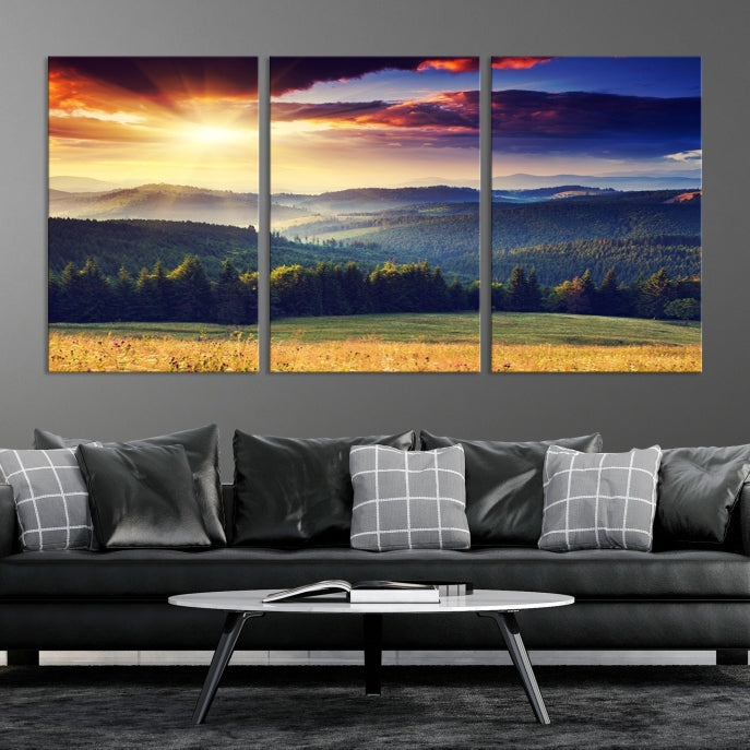 Sunset on Forest Wall Art Canvas Print