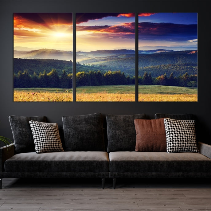 Sunset on Forest Wall Art Canvas Print