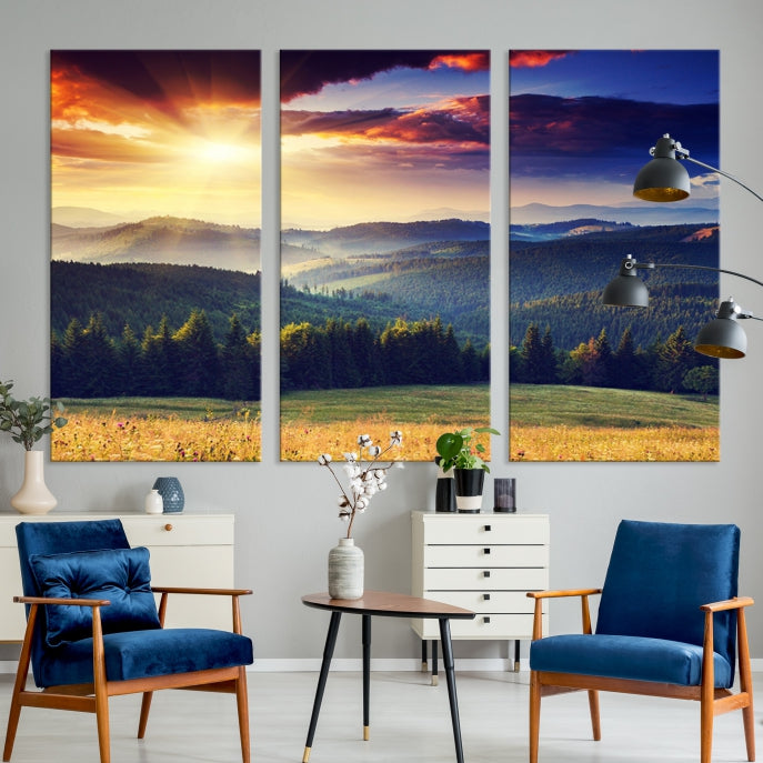 Sunset on Forest Wall Art Canvas Print