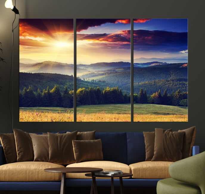 Sunset on Forest Wall Art Canvas Print