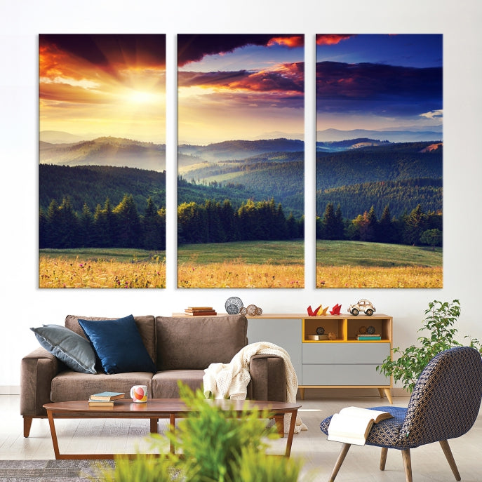 Sunset on Forest Wall Art Canvas Print