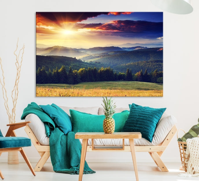 Sunset on Forest Wall Art Canvas Print