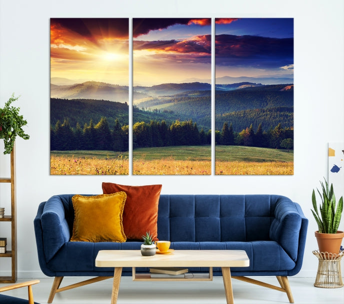 Sunset on Forest Wall Art Canvas Print